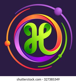 H letter logo with atoms orbits. Vector design template elements for your application or corporate identity.