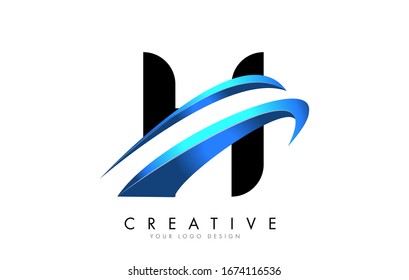 Logotipo de letra H con ilustración vectorial de diseño de degradado azul. 