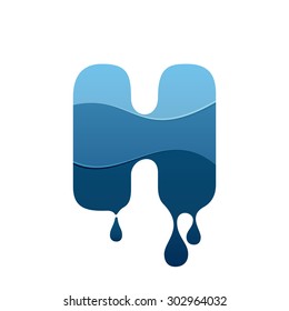 H letter logo with blue water and drops. Chemical and oil industries. Vector design template elements for your application or corporate identity.