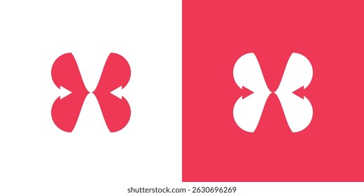 H letter logo and butterfly and two arrows inside, inward arrow, butterfly logo, H letter logo, simple elegant logo, pink