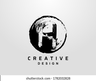 Logotipo De Letra H Con Elemento Grunge Círculo. Plantilla de diseño del logotipo de la bandeja de círculo retro.