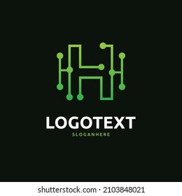 H letter logo, H circuit logo, tech logo design