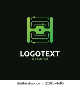 logotipo de la letra H, logotipo del circuito H, diseño del logotipo de tecnología