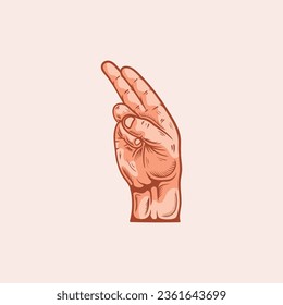 H letter logo in a deaf-mute hand gesture alphabet. Hand drawn vector illustration