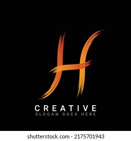 H Letter logo design in brush stroke. Abstract glossy colorful logotype vector design template in black background