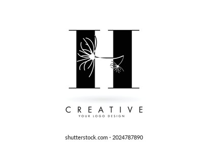 H letter logo design with elegant and abstract flowers vector illustration. Creative icon with letter H.