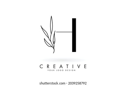 H letter logo design with elegant and slim leaves vector illustration. Creative icon with letter H.