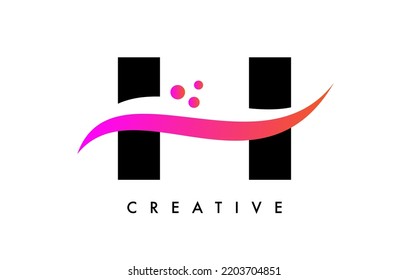 Diseño con logotipo de letra H con elegante esparadrapo creativo y vector de puntos. Icono moderno de letra a la moda H con corte de línea curvada e Ilustración de vectores de aspecto minimalista.