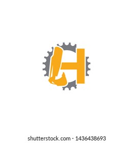 H Letter Logo Design with Excavator Creative Modern Trendy