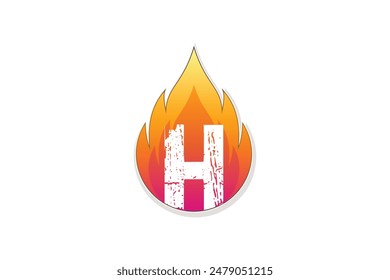 H letter logo design in fire initial in watercolor style Premium Vector