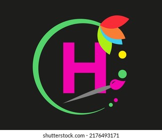 H Letter Logo Design mehrfarbig mit Rundrahmen.