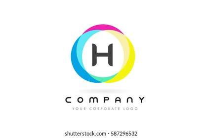 H Letter Logo Design with Rainbow Rounded Magenta Yellow Blue and Green Colors.