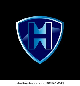 H letter logo design in shield with black background in illustrator, vector logo modern alphabet font overlap style. calligraphy designs for logo, Poster, Invitation, etc.