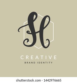 H Letter Logo Design Template. Vector Brush Hand Written Calligraphy Sign Icon. Luxury Colors