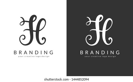 H Letter Logo Design Template. Vector Brush Hand Written Calligraphy Sign Icon.