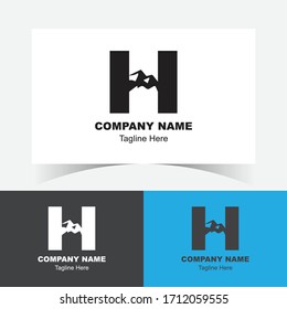 H Letter Logo Design Template With Hill. Alphabet H With Hill Sign Adventure Letter Mark Monogram A Luxury Symbol, Icon Logo Template. Minimalist Landscape Hills / Mountain Peaks Logo Design.