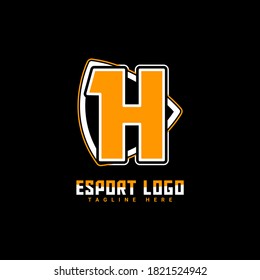 H Letter Logo Design Template with Shield Element Combination Suitable for E Sport Gaming Club Symbol