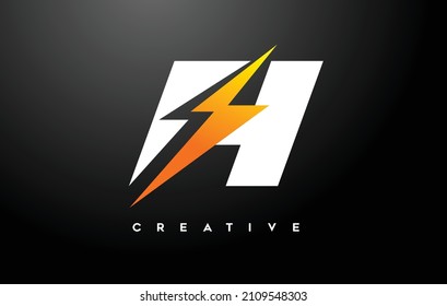 H letter Logo Design With thunderbold sign icon Vector. Stilized Modern Trendy Thunder H Letter Logo Design with creative yellow thunder Vector Illustration.
