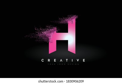 H Letter Logo with Dispersion Effect and Purple Pink Powder Particles Expanding Ash Vector Illustration.