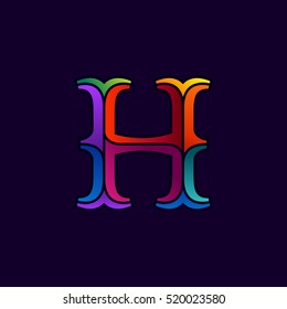 H letter logo in elegant multicolor faceted style. Vintage vector typeface for labels, headlines, posters, cards etc.