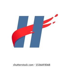 H letter logo with fast speed red flag line. Font style, delivery, sports etc vector design template elements.