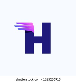 H letter logo with fast speed lines or wings. Corporate branding identity design template with vivid gradient. Can be used for delivery ads, technology poster, sport identity, etc.
