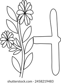 H Letter logo with flower leaf black white color typography logo design