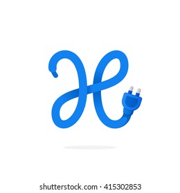 H letter logo formed by plug cable. Vector design template elements for your music application or corporate identity.