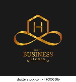 H Letter logo, Gold Emblem, line art logo design. Beautiful Boutique Logo Designs, Business sign, Restaurant, Royalty, Cafe, Hotel, Heraldic, Jewelry, Fashion, Wine. Vector illustration