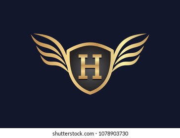 H Letter Logo Golden Winged Shield Stock Vector (Royalty Free ...