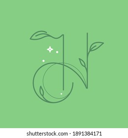 H letter logo with graceful with moon, stars and leaves decoration. It is perfect to use in any vintage branding, romantic packaging, ecology posters, astrology blog design, holiday invitations.