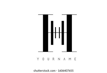 H Letter Logo with Graphic Elegant Black Lines Design. Minimalist art shape logo.