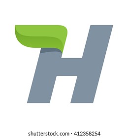 H letter logo with green leaf. Font style, ecology vector design template elements for your application or corporate identity.