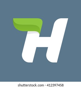 H letter logo with green leaf. Font style, ecology vector design template elements for your application or corporate identity.