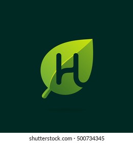 H letter logo in green leaf. Negative space style icon. Vector ecology elements for posters, t-shirts and cards.