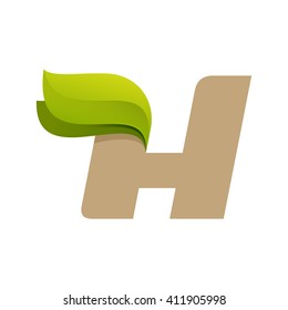 H letter logo with green leaves. Font style, ecology vector design template elements for your application or corporate identity.