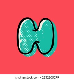 H letter logo hand-drawn with a marker with paint shift effect and vintage grunge texture. Vector cartoon typeface for fun zone decoration, children's collages, a toy company, cute art posters, etc.