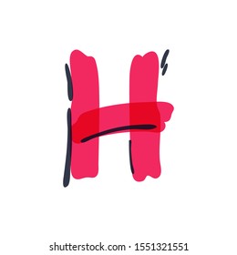 H letter logo handwritten with a felt-tip pen. Vector red marker font can be used for posters, interior or prints.