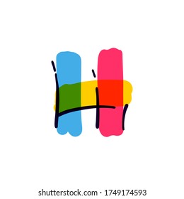 H-Buchstaben Logo handschriftlich mit mehrfarbigem Filzstift. Perfekte Vektorsymbol für Kinderdesign, Innenausdruck, süße Etiketten usw.