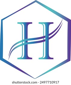 H letter logo, hexagon h, blue gradient h logo