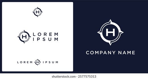 H letter logo and icon with abstract compass, vector template