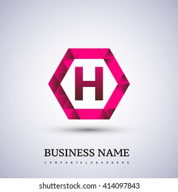 H Letter logo icon design template elements on red hexagonal.