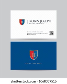 H Letter Logo, Icon in shield shape with business card vector template.