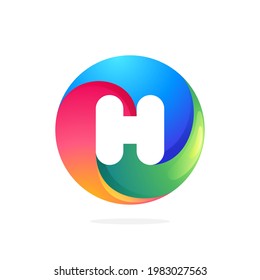 H letter logo inside swirling loop circle. Negative space style icon. Colorful gradient emblem for your social network app, fun avatar or loading screen.