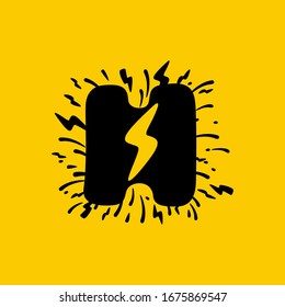 H-Brief-Logo mit Blitz-Negativraum. Handgezeichneter monochromer Vintage-Stil. Perfekt geeignet für Energieetiketten, Superheldenabdruck, Rockmusik-Plakate etc.