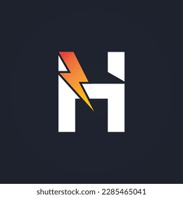 H Letter Logo With Lightning Thunder Bolt Vector Design. Electric Bolt Letter H Logo Vector Illustration.