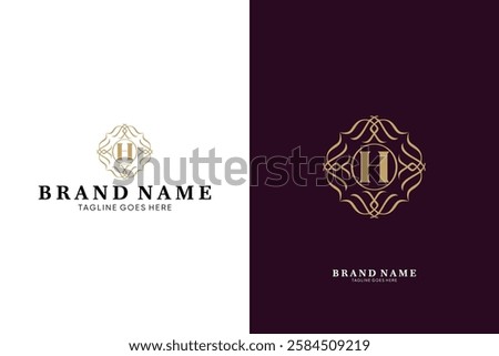 H letter logo with linear ornament luxury logo, emblem usable used for growing Business, Boutique, Identity, Beauty salon, Fashion, Jewelry, Hotel, Beauty products, Spa, etc. Vector illustration logo