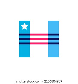 H letter logo made of American Stars and Stripes flag. Vector font for US history and 4th of July celebration in flat style. Perfect for Independence Day cards, invitations, banners.
