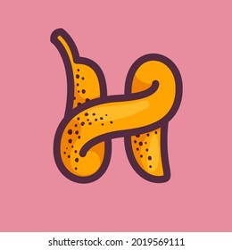 H letter logo made of banana. Fruit handmade calligraphy for agricultural identity, restaurant cards, kids t-shirt, summer prints, etc.