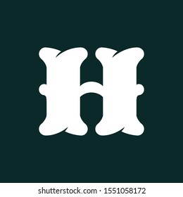 H letter logo made of bones. Vector flat style font for horror labels, posters etc.